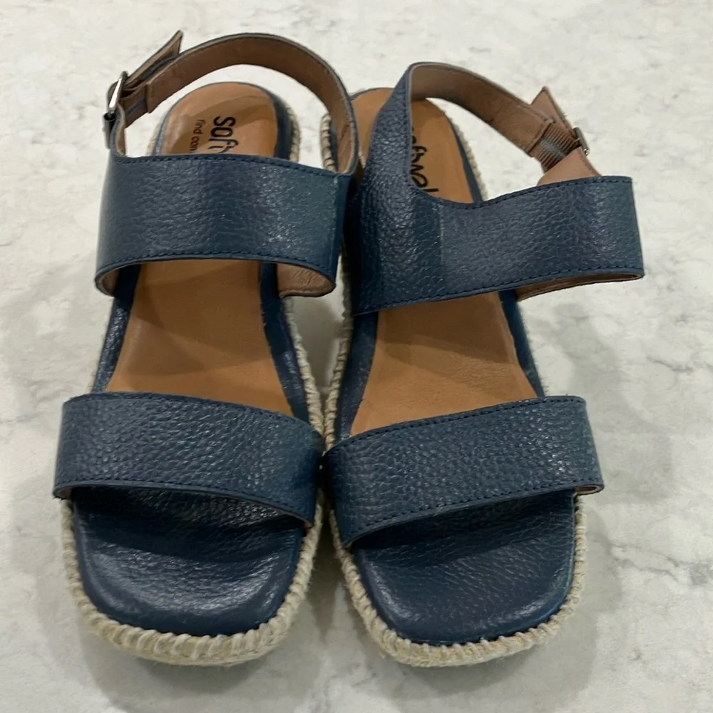 Softwalk Hartley Navy Leather Wedge‎ Espadrille Sandals W/Box Sz 7.5- EUC - Picture 5 of 15